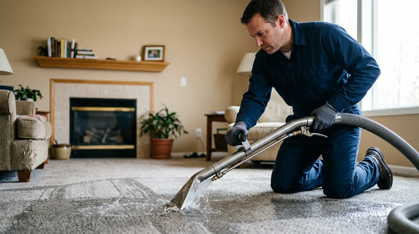 Water damage restoration technician working near Oakland, IA